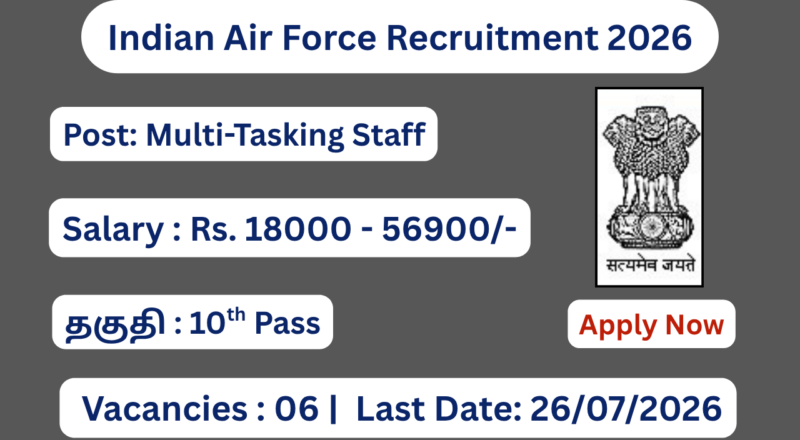 Indian Air Force Recruitment 2026 Apply for 06 MTS Posts; Apply Offline!