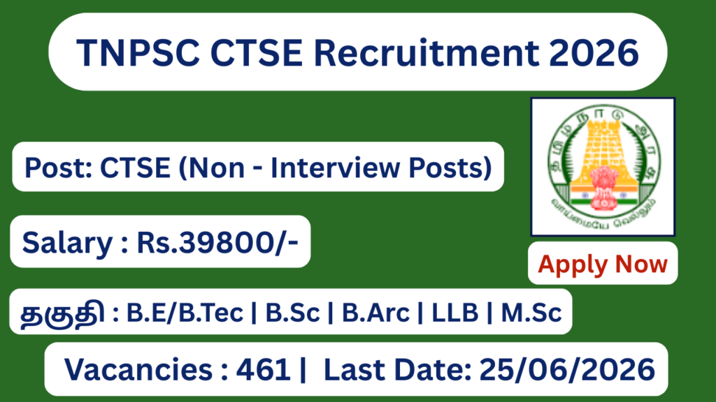 TNPSC CTSE Recruitment 2026 Apply for 461 Non-Interview Posts; Apply Now!