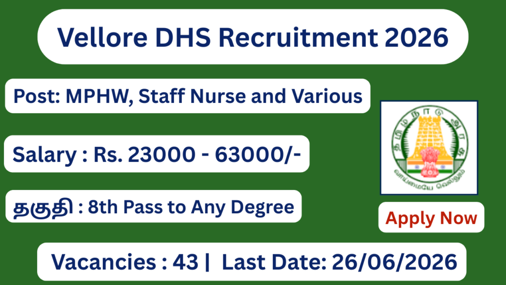 Vellore DHS Recruitment 2026 Apply for 43 Staff Nurse, MPHW Posts; Apply Offline!