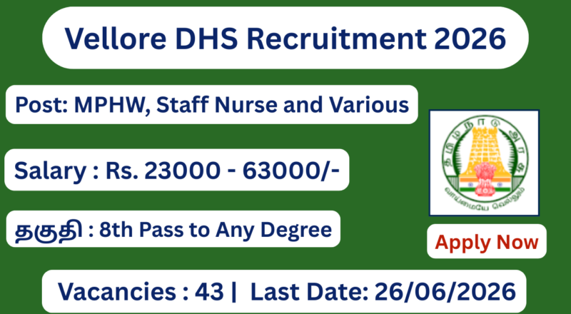 Vellore DHS Recruitment 2026 Apply for 43 Staff Nurse, MPHW Posts; Apply Offline!