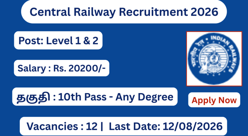 Central Railway Recruitment 2026 10th Pass to Any Degree; Apply Now!