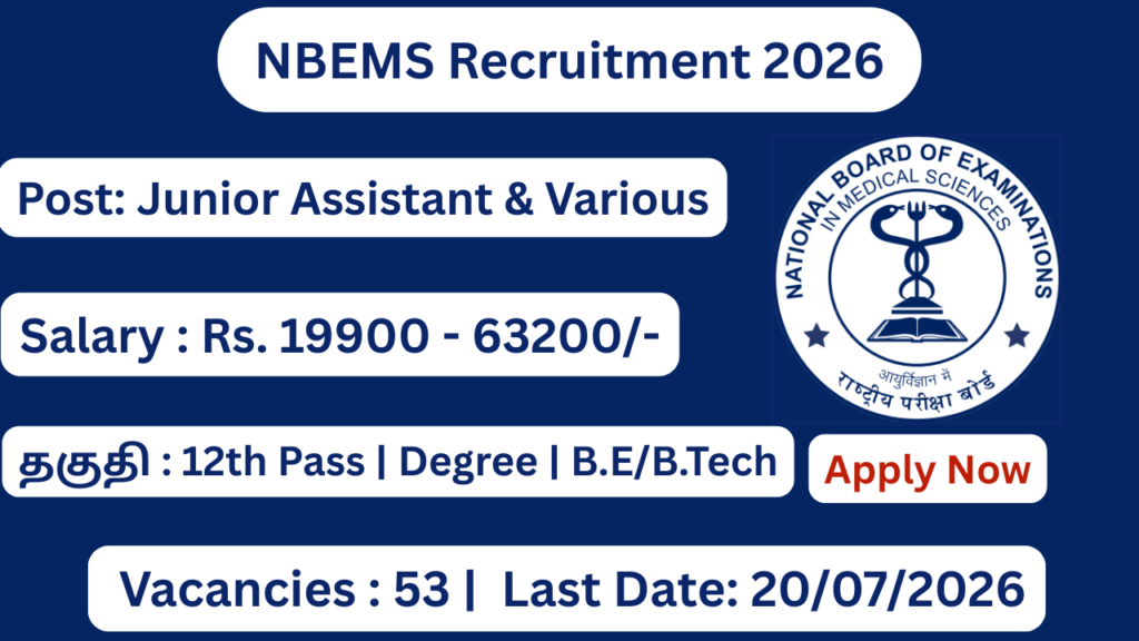 NBEMS Recruitment 2026 Apply for 53 Group A,B & C Posts; Apply Online!