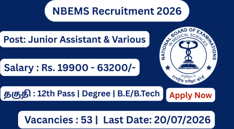 NBEMS Recruitment 2026 Apply for 53 Group A,B & C Posts; Apply Online!