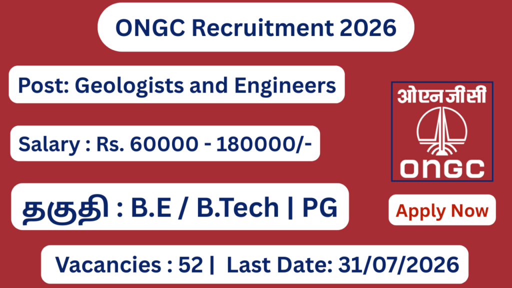 ONGC Recruitment 2026 Apply for 52 Geologists and Engineers Posts; Apply Online!
