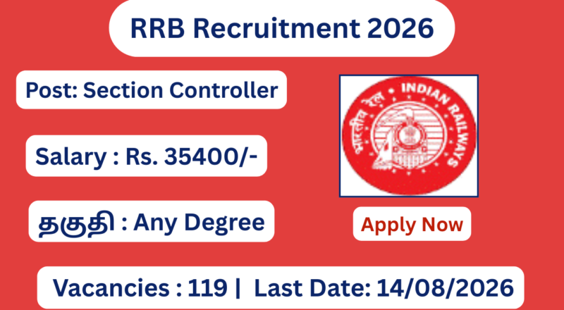 RRB Recruitment 2026 Apply for 119 Section Controller Post; Apply Online!