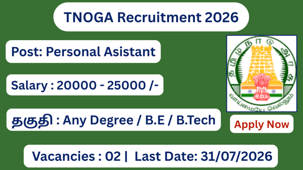 TNOGA Recruitment 2026 Apply for Personal Assistant Posts; Apply Offline!