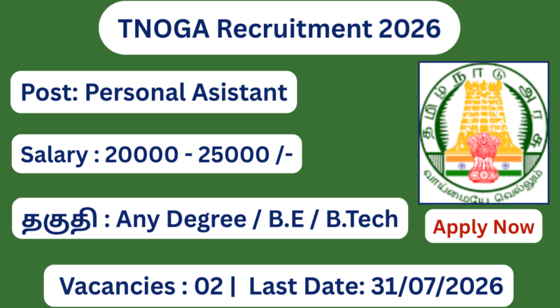 TNOGA Recruitment 2026 Apply for Personal Assistant Posts; Apply Offline!