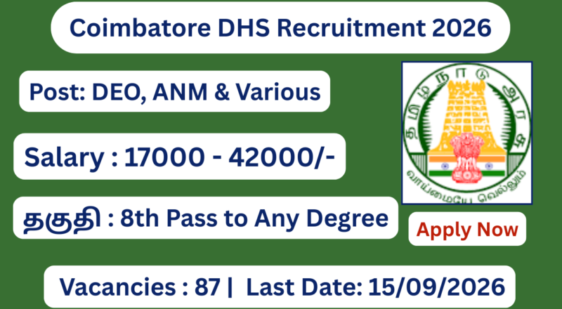 Coimbatore DHS Recruitment 2026 Apply for 87 ANM, DEO Posts; Apply Offline!