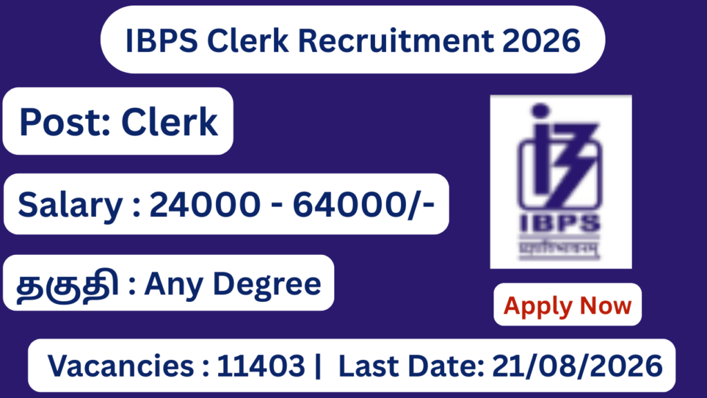 IBPS Recruitment 2026 Apply for 11403 Clerk Posts; Apply Online!
