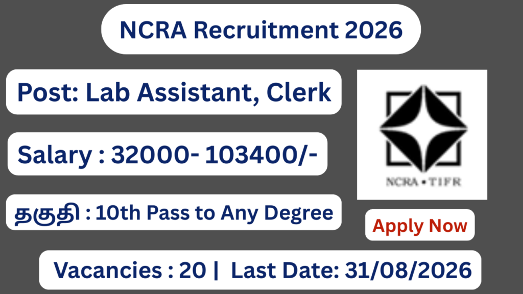 NCRA Recruitment 2026 Apply for 20 Clerk, Lab Assistant Posts; Apply Online!