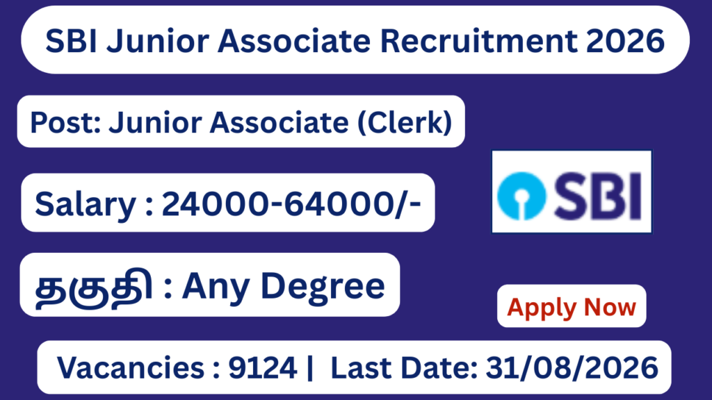 SBI Junior Associate Recruitment 2026 Apply for 9124 Clerk Posts; Apply Online!