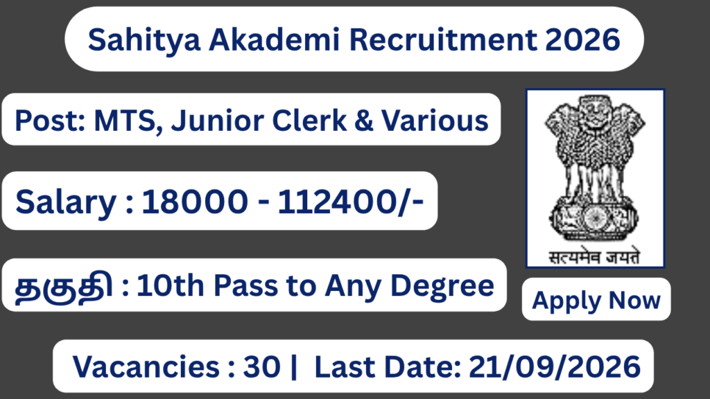 Sahitya Akademi Recruitment 2026 Apply for 30 Library Assistant Posts; Apply Offline!