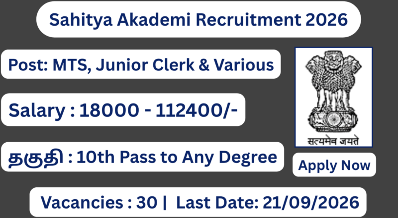 Sahitya Akademi Recruitment 2026 Apply for 30 Library Assistant Posts; Apply Offline!