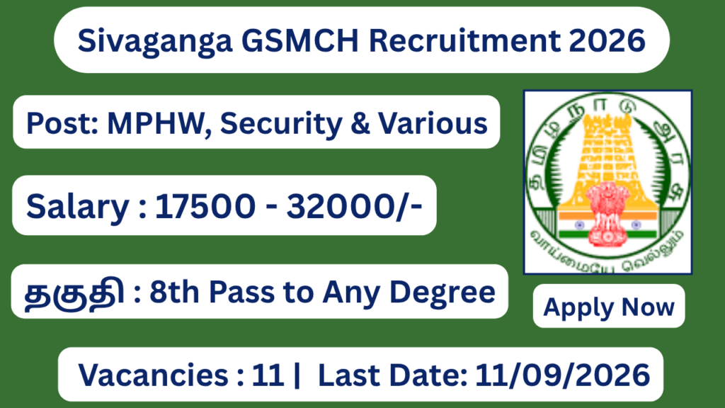 Sivaganga GSMCH Recruitment 2026 Apply for 11 MPHW Posts; Apply Offline!
