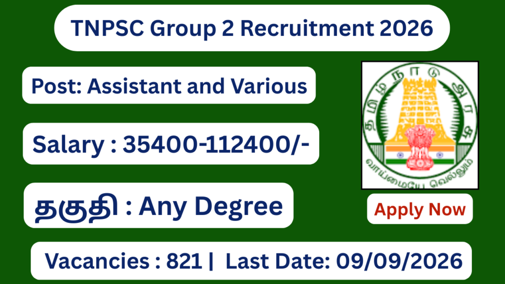 TNPSC Group 2 Recruitment 2026 Apply for 821 Vacancies; Apply Now!