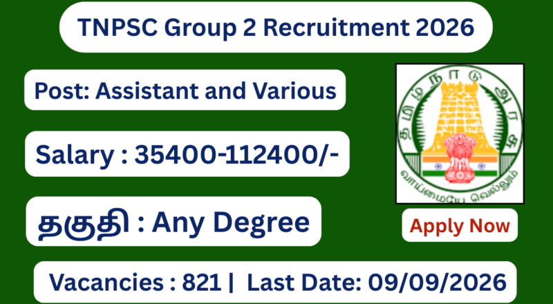 TNPSC Group 2 Recruitment 2026 Apply for 821 Vacancies; Apply Now!