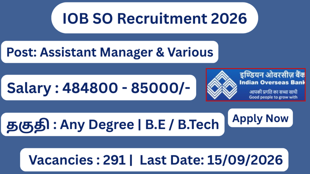 IOB Specialist Officers Recruitment 2026 Apply for 291 SO Posts; Apply Online!