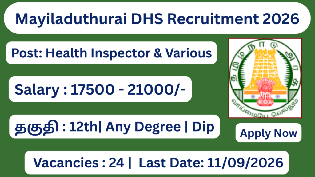 Mayiladuthurai DHS Recruitment 2026 Apply for 24 Health Inspector Posts; Apply Offline!