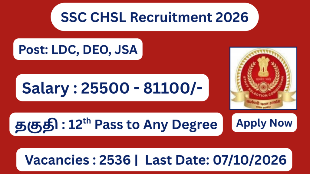 SSC CHSL Recruitment 2026 Apply for 2536 Posts; Apply Online!