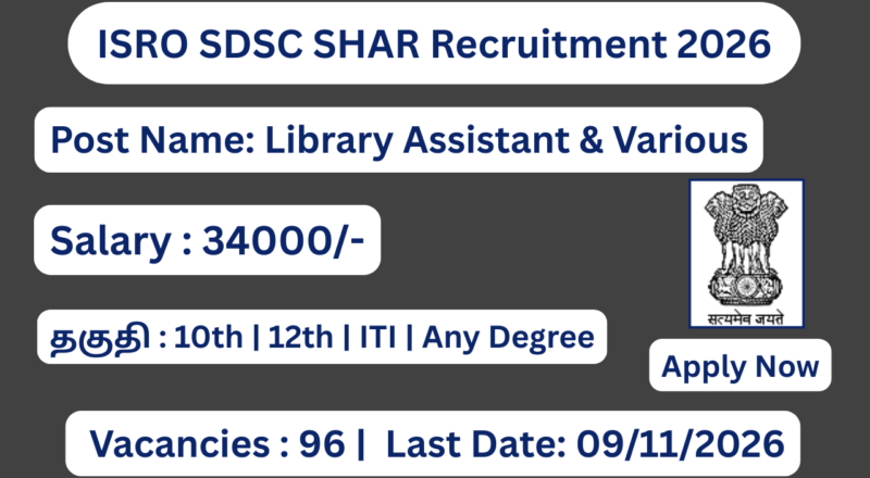 ISRO SDSC SHAR Recruitment 2026 Apply for 96 MTS, TA Posts; Apply Online!