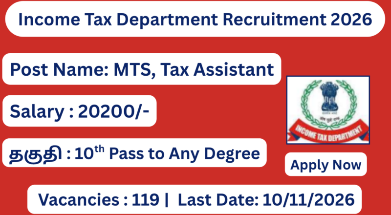 Income Tax Department Recruitment 2026 Apply for 119 Multi Tasking Staff Posts; Apply Online!