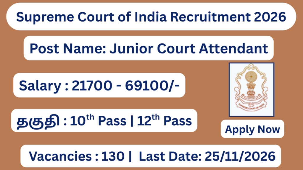 Supreme Court of India Recruitment 2026 Apply for 130 Junior Court Attendant Posts; Apply Now!