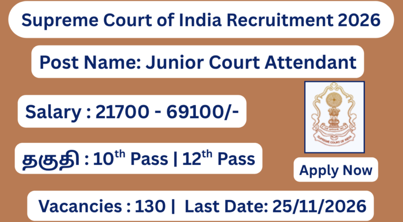 Supreme Court of India Recruitment 2026 Apply for 130 Junior Court Attendant Posts; Apply Now!