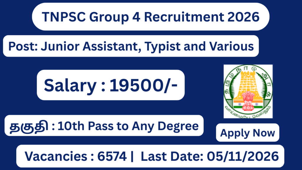 TNPSC Group 4 Recruitment 2026 - 6574 VAO, Junior Assistant, Typist & Other Posts